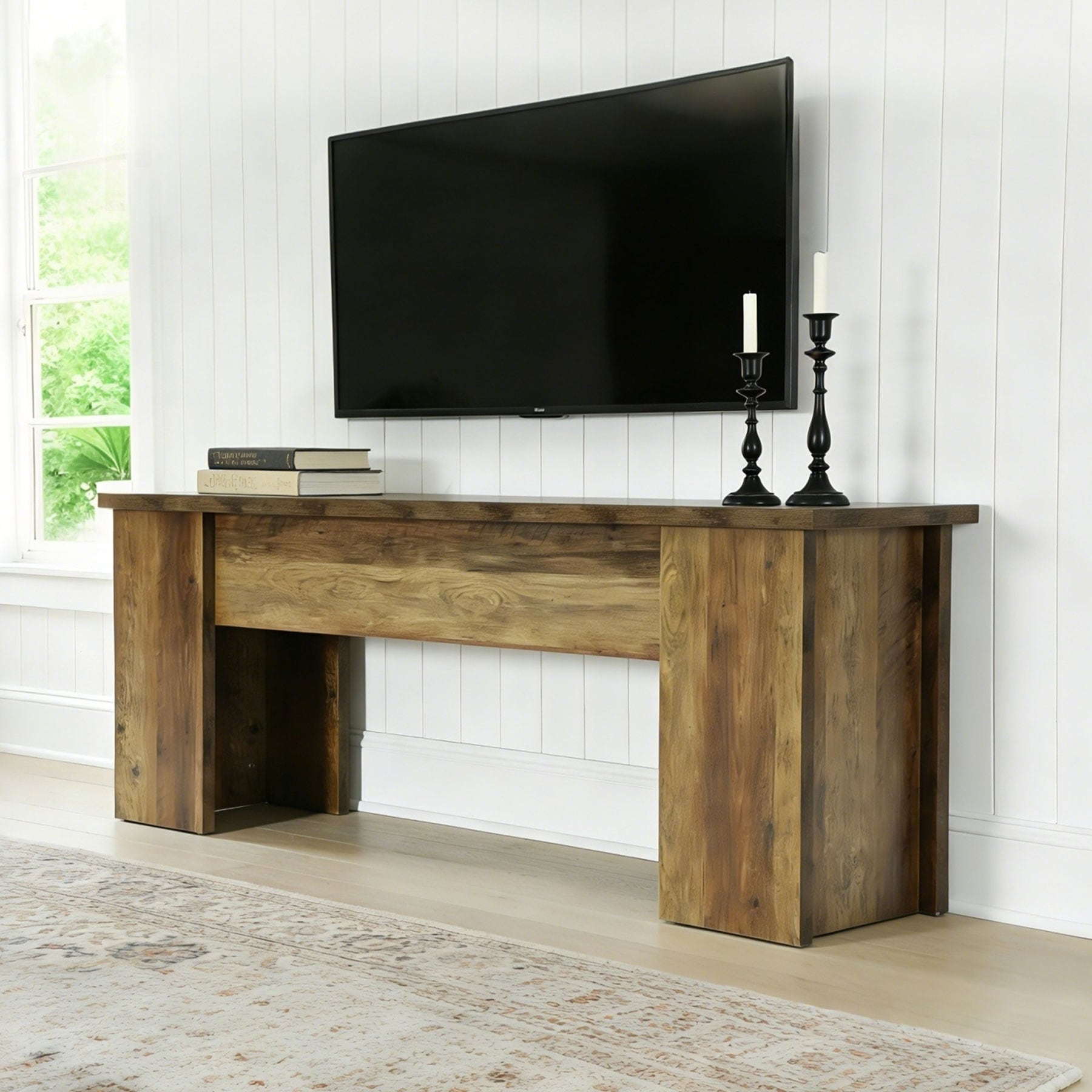 63 W Wooden Farmhouse Tv Stand For 55 60 65 75 Inches Tvs