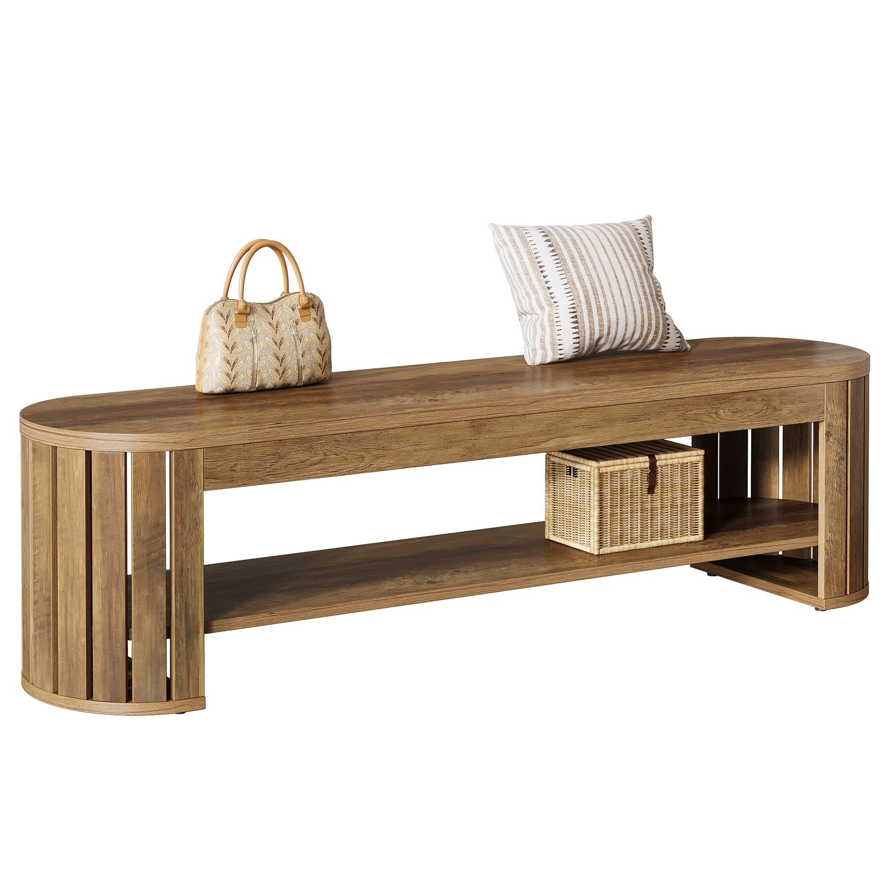 63 Wooden Entryway Bench Long 2 Tier Narrow Shoe Bench