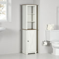 63 H Slim Bathroom Storage Cabinet With Triple Open Shelves Wooden Freestanding Linen Tower With Door And Shelf Adjustability
