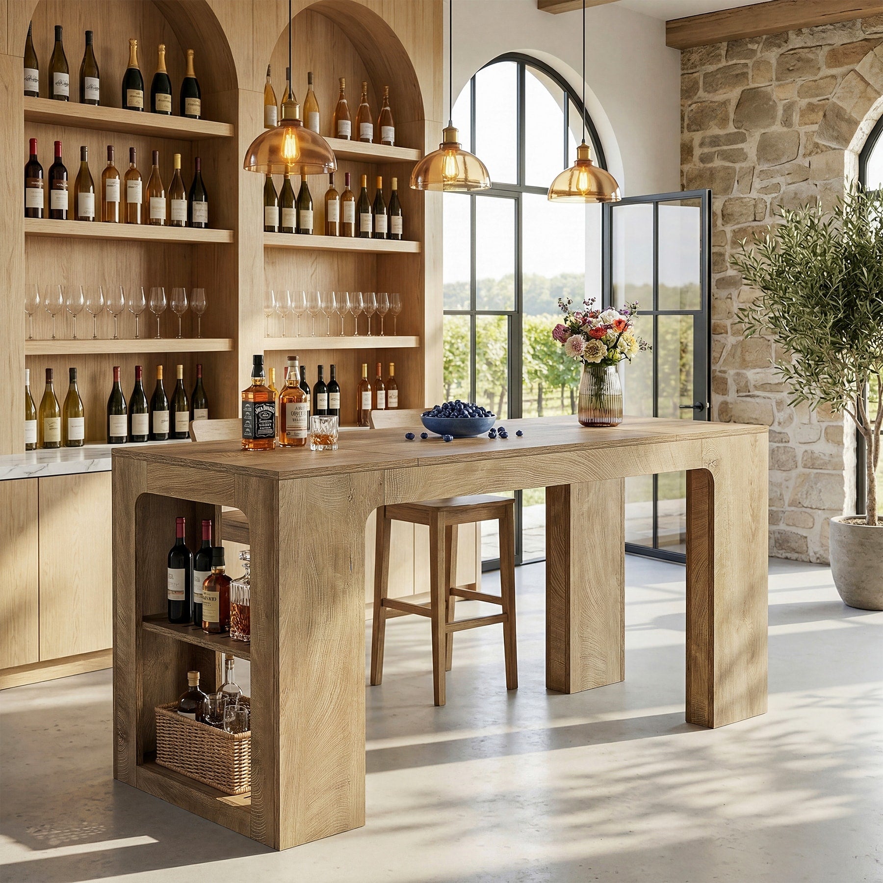 63 Bar Table With Storage High Top Bar Station With 2 Shelves