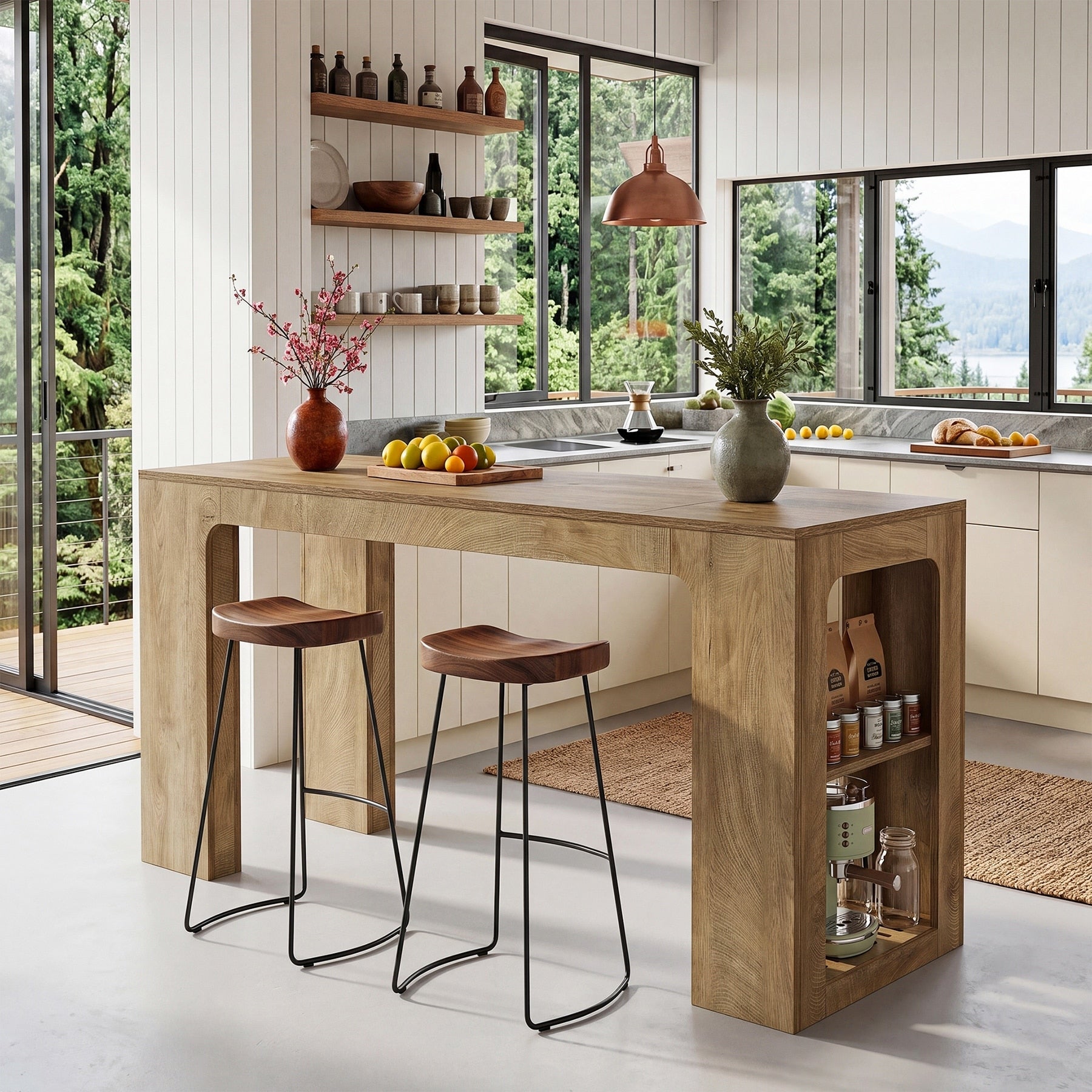 63 Long Kitchen Island Counter Height Stationary Island Stand