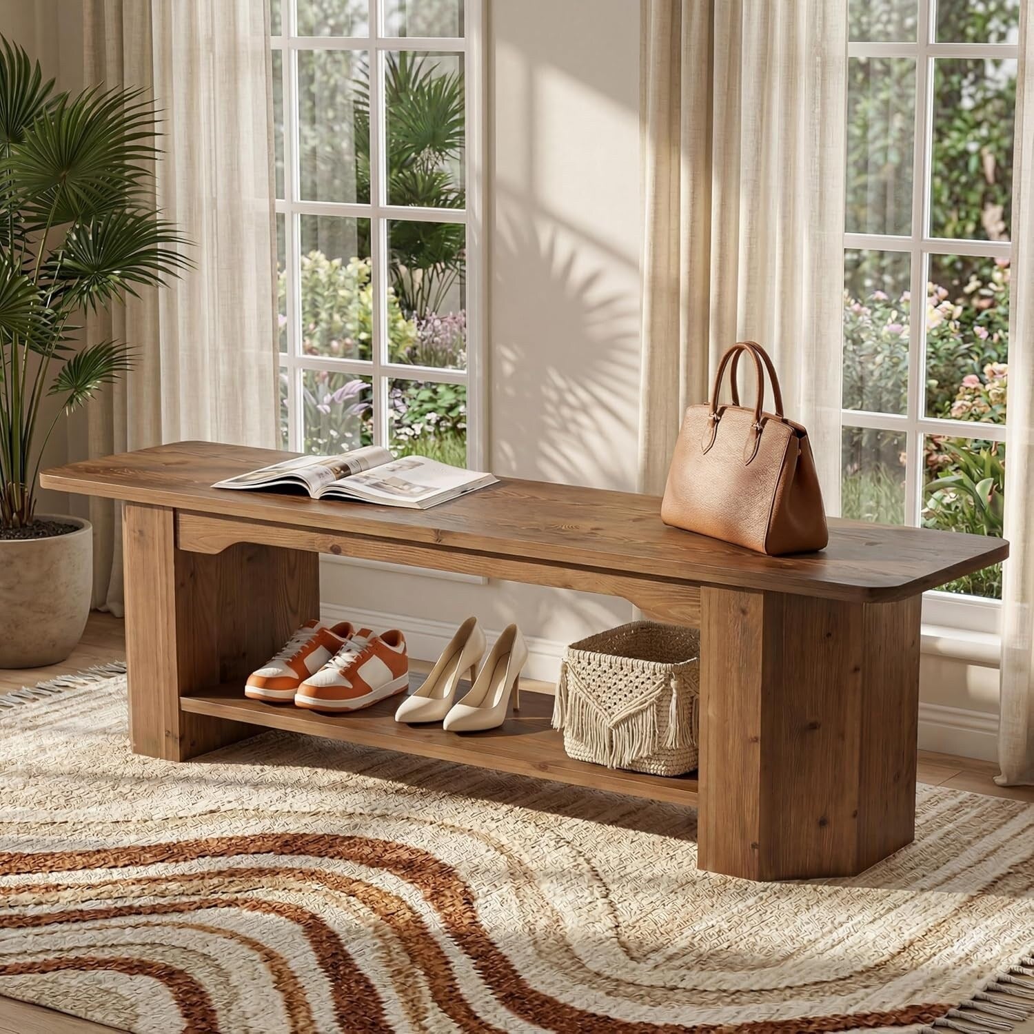63 Solid Wood Entryway Bench End Of Bed Bench Extra Long Shoe Bench