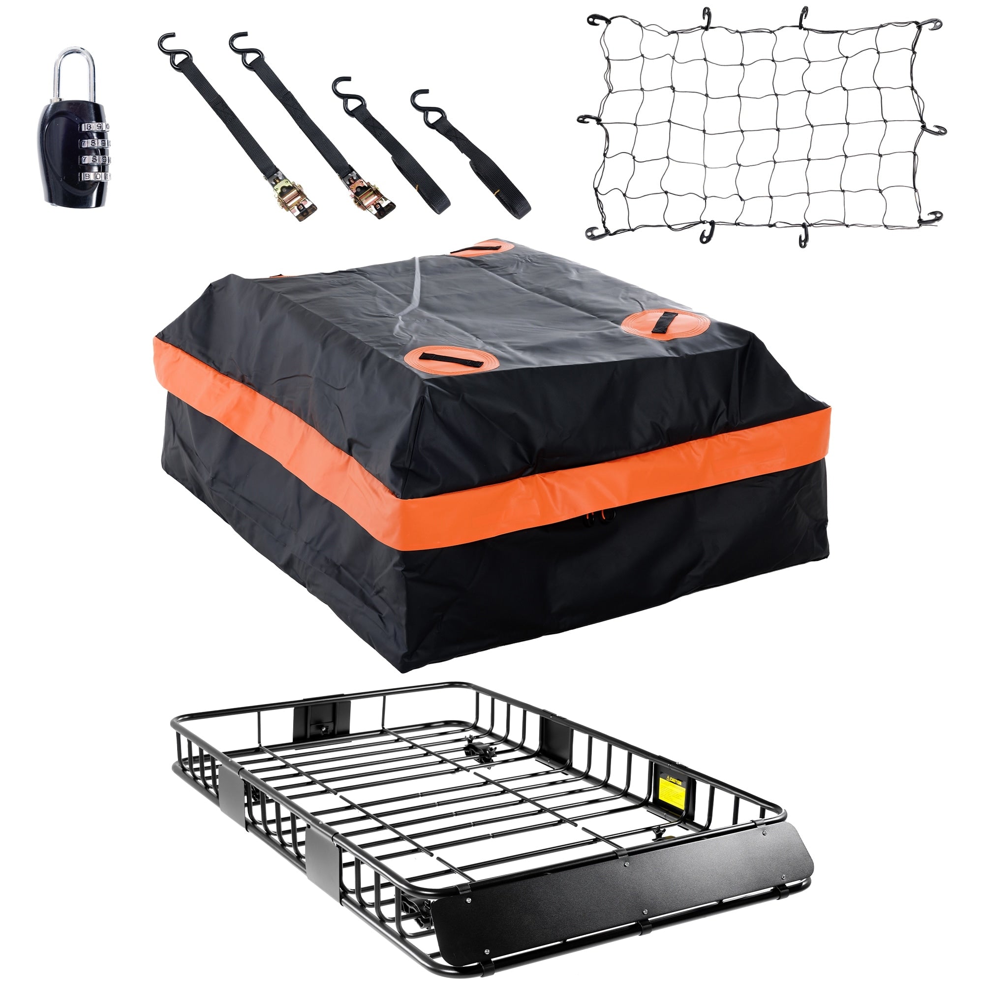 64 Inch Heavy Duty 250Lb Roof Rack Cargo With 500D Waterproof Cargo Bag Net Ratchet Strap Car Top Luggage Holder Basket