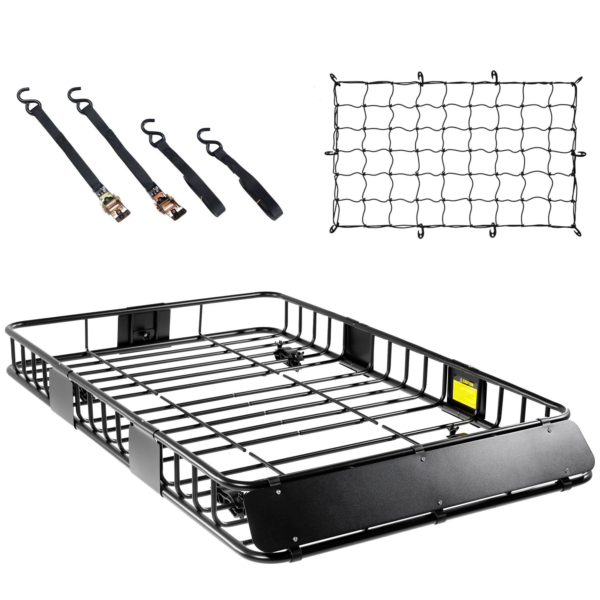64 Inch Universal 250Lb Heavy Duty Roof Rack Cargo With Cargo Net Ratchet Straps Car Top Luggage Holder Carrier Basket
