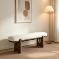 64 Inch Wood Upholstered Accent Bench For Entryway Lambswool Shoe Bench With Foam Padding Modern Farmhouse Seating For 2