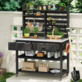 64.9 H Outdoor Potting Bench Table With Lockable Wheels Outdoor Kitchen Island With Upper Hutch Towel Rack For Garden