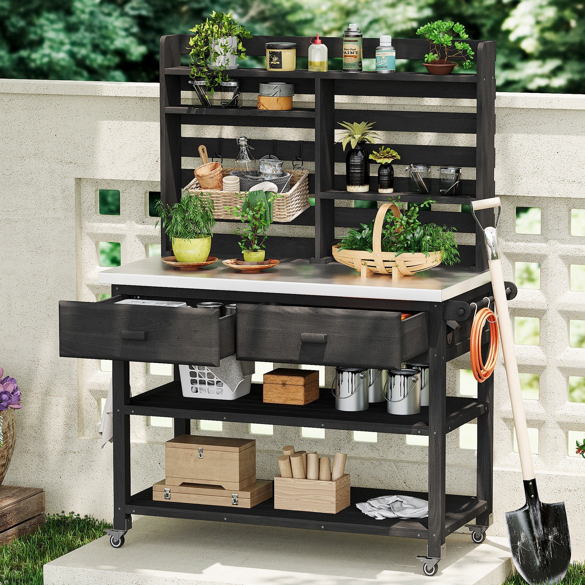 64.9 H Outdoor Solid Wood Outdoor Kitchen Island With Stainless Steel Top