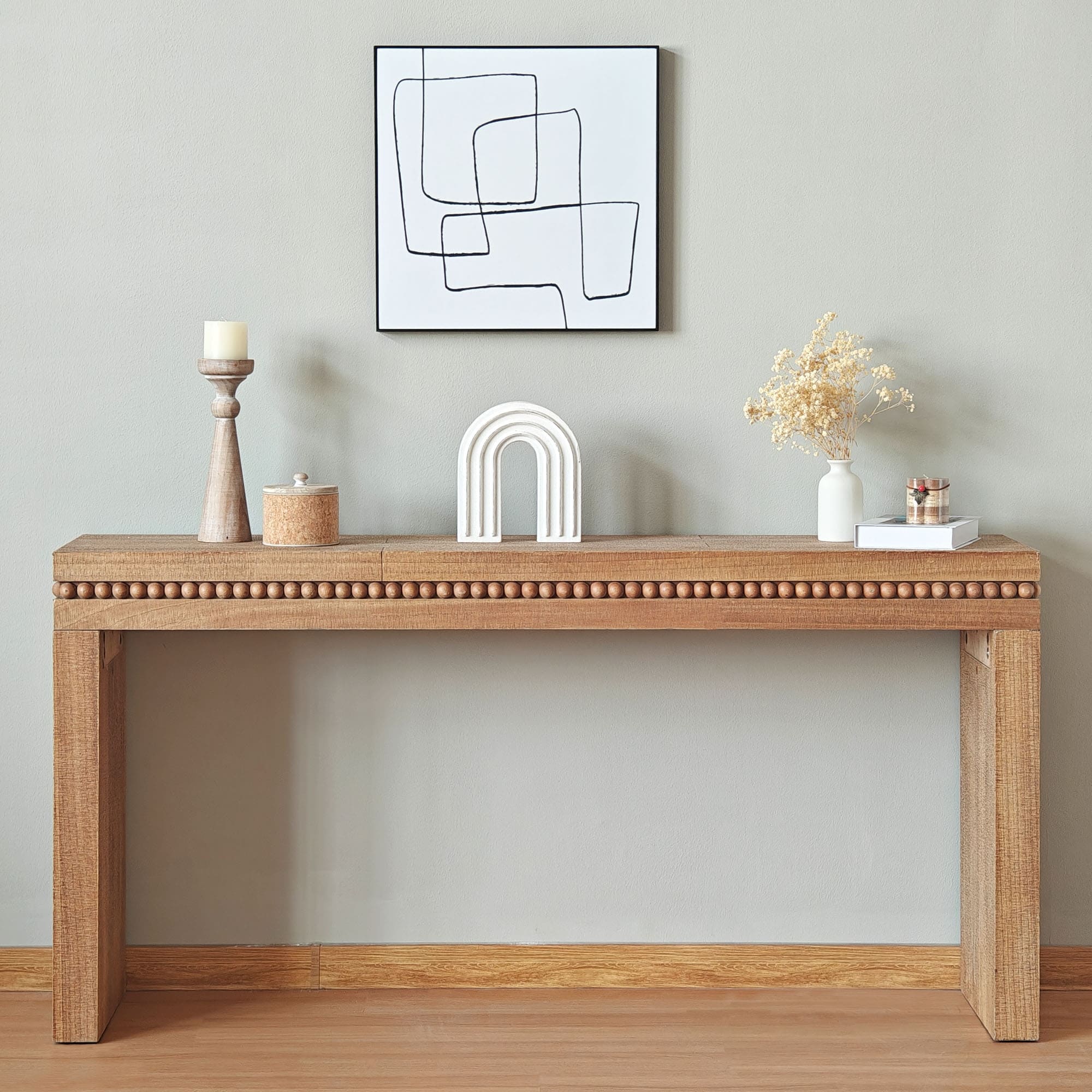 64 Rustic Wood Console Table Elegant Entryway Table With Decorative Beaded Trim