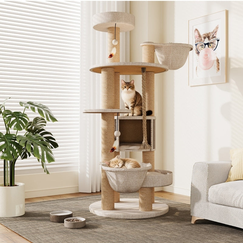 64 H Cat Tree Tower With Scratching Posts And Toys Multi Function Cat House For Indoor Cats 64