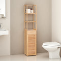 64 H Tall Bathroom Cabinet With Drawer And Slatted Shelves Slim Bamboo Linen Tower With Louvered Door