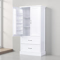 64 H Tall Bathroom Storage Cabinet With Two Doors And Drawers Adjustable Shelf Mdf Board