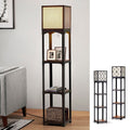 64 H Vintage Iron With Wood Shelves Floor Lamp
