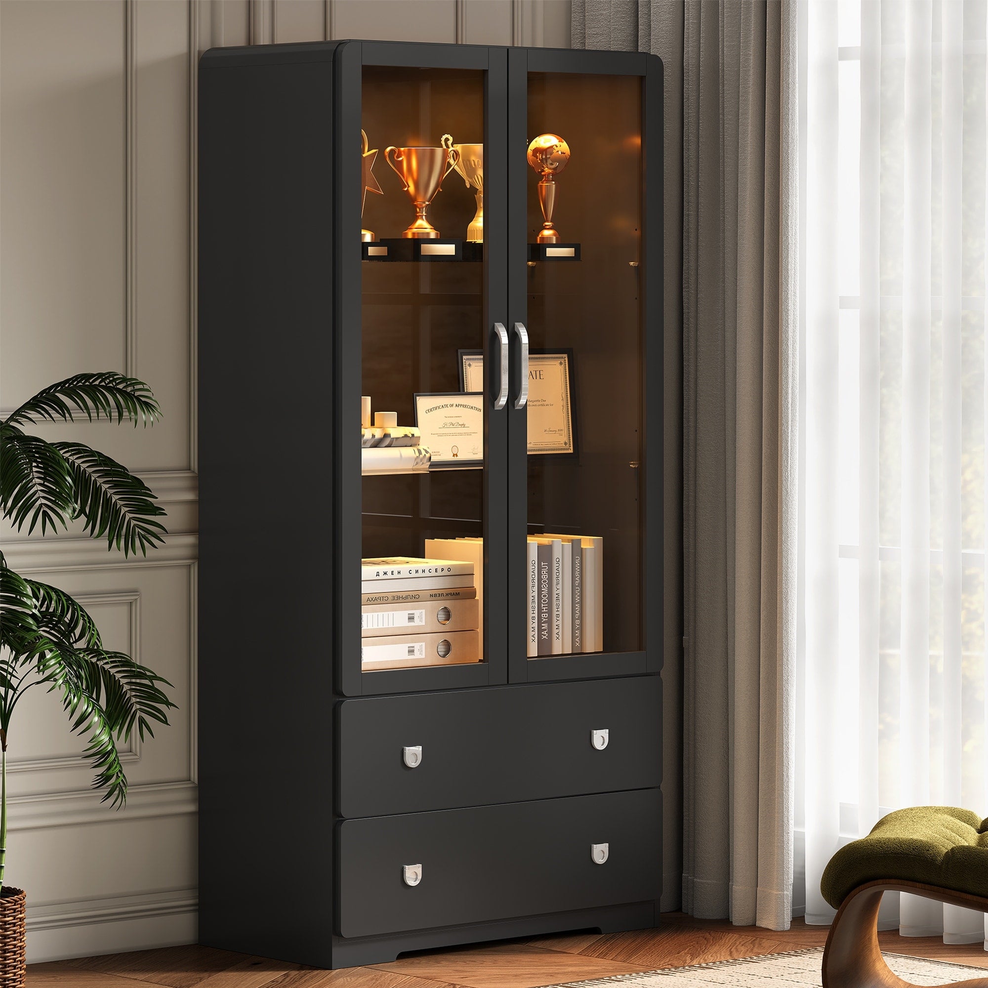 64 Tall Display Cabinet With Acrylic Doors And Led Lights N A
