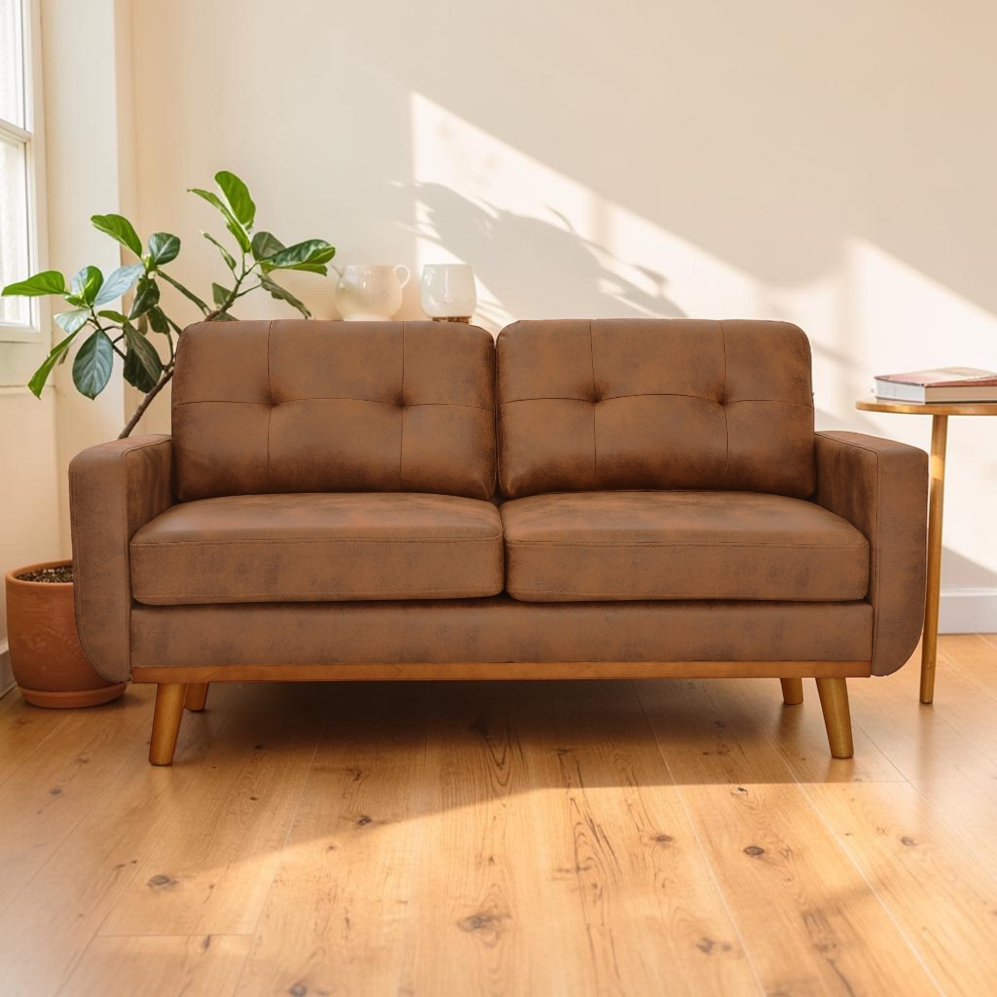 65 Inch Modern Minimalist Sofa With Breathable Polyester Fabric And Solid Wood Legs 2 Seater Couch