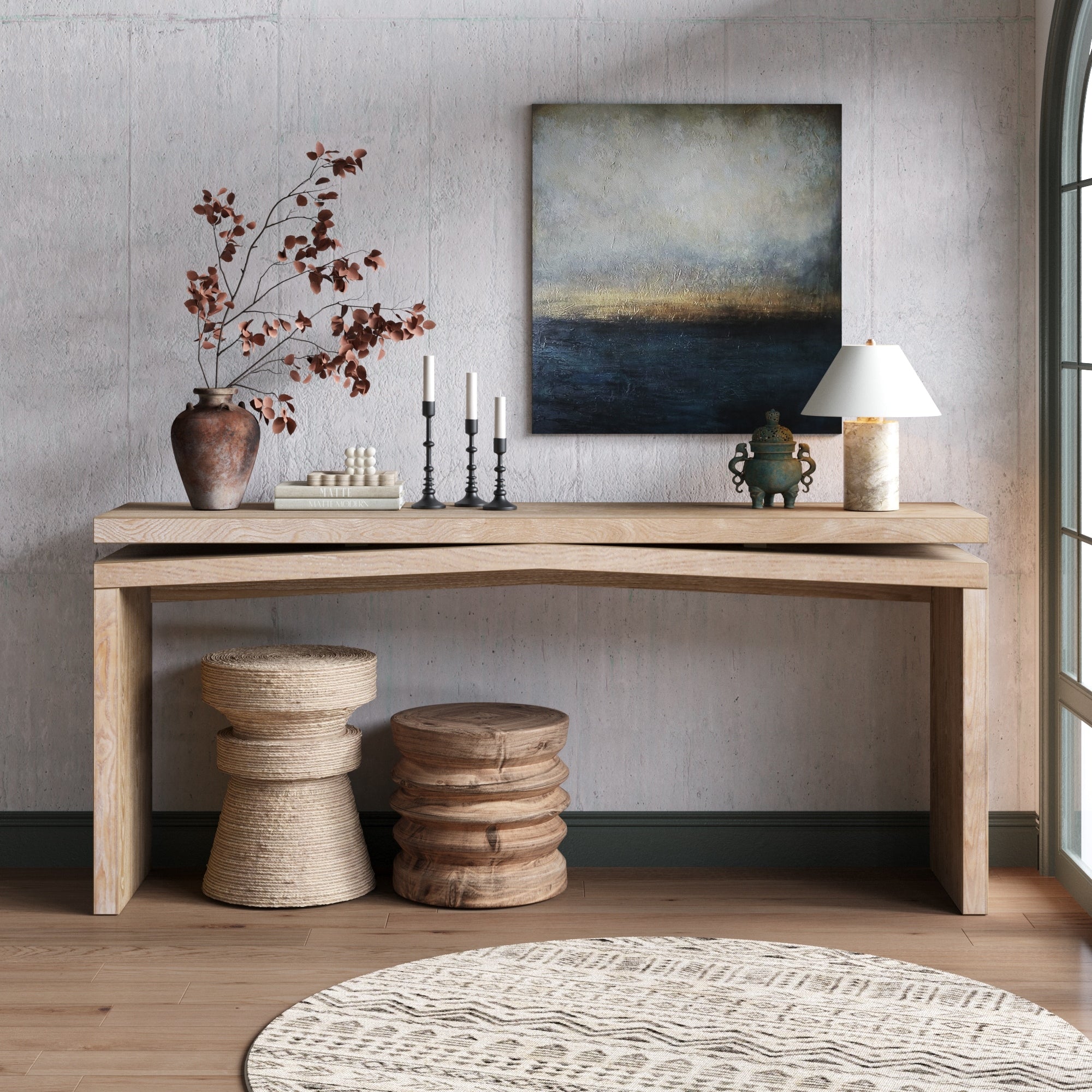 65 Inch Rustic Solid Wood Veneer Console Table Long Farmhouse Entryway Sofa Table For Living Room Hallway