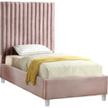 65 In.H Pink Wood Frame Twin Size Panel Bed With Velvet Upholstery Material And Bed Frame Mounted
