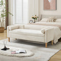 65.35 Corduroy Upholstered Storage Bench With Armrests 2 Bolster Pillows