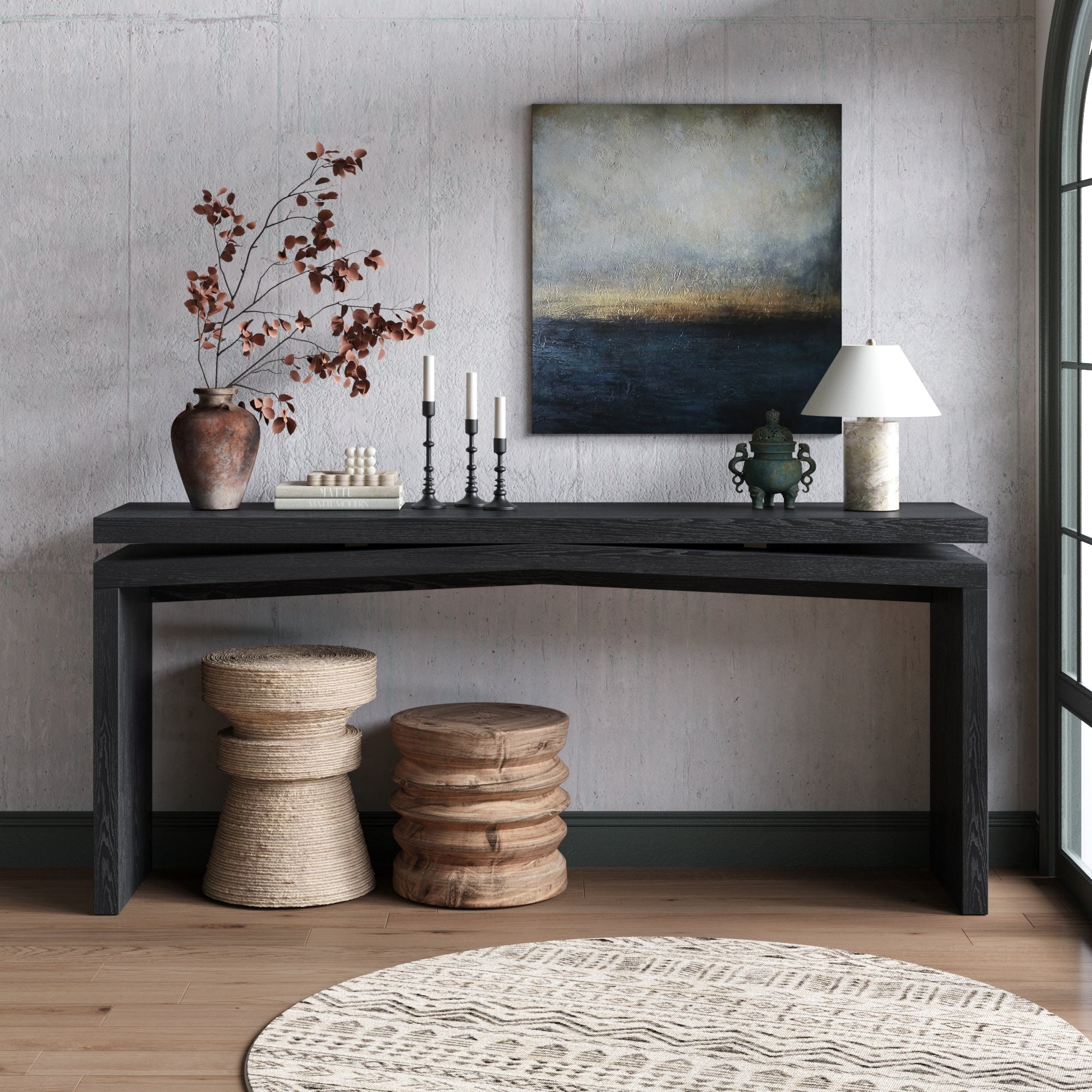 65 Farmhouse Solid Wood Veneer Console Table For Living Room