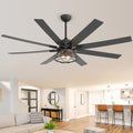 65 Industrial Seeded Glass Black Decorative Ceiling Fan With Remote And Light Kit