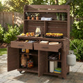65 H Large Garden Potting Bench With Lockable Wheels And Storage Cabinet Wood Cart With Hutch Top Drawers And Removal Shelves