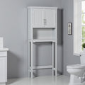 65 H Modern Over The Toilet Storage Cabinet Double Door Bathroom Organizer With Inner Adjustable Shelf And Open Shelf