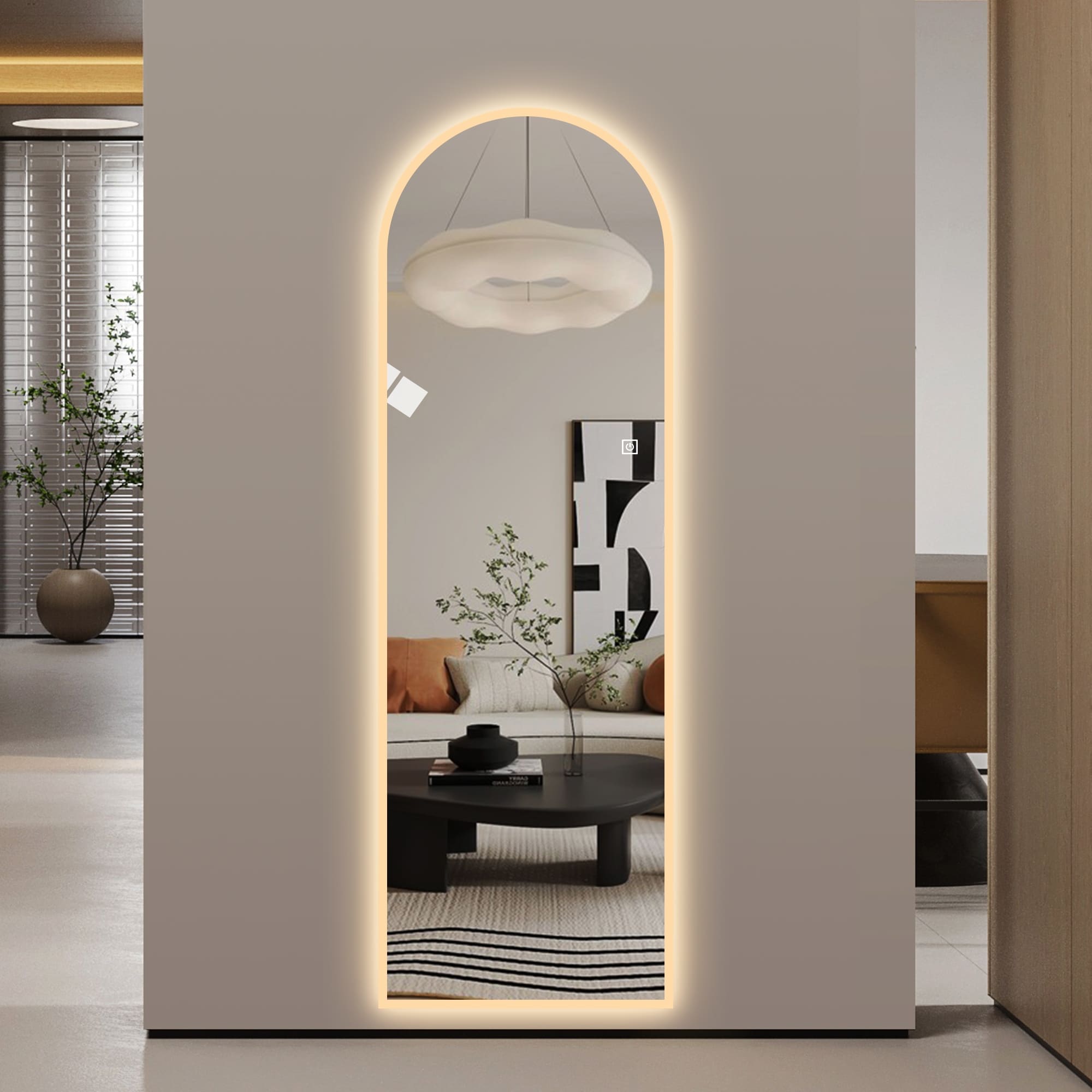 65 X 21 Led Full Length Wall Mirror Symmetrical Arch Design With Frosted Glass Border Copper Free Silver Glass