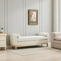 66.34 W Elegant Upholstered Bench Ottoman With Nature Wood Legs 2 Bolster Pillows For End Of Bed Bedroom Living Room