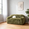 66.5 Modern Long Pile Olive Green Upholstered Loveseat Sofa With Ball Pillows 66.5 D X 38.8 W X 31.5 H