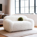 66.5 Modern Long Pile White Upholstered Loveseat Sofa With Ball Pillows 66.5 D X 38.8 W X 31.5 H