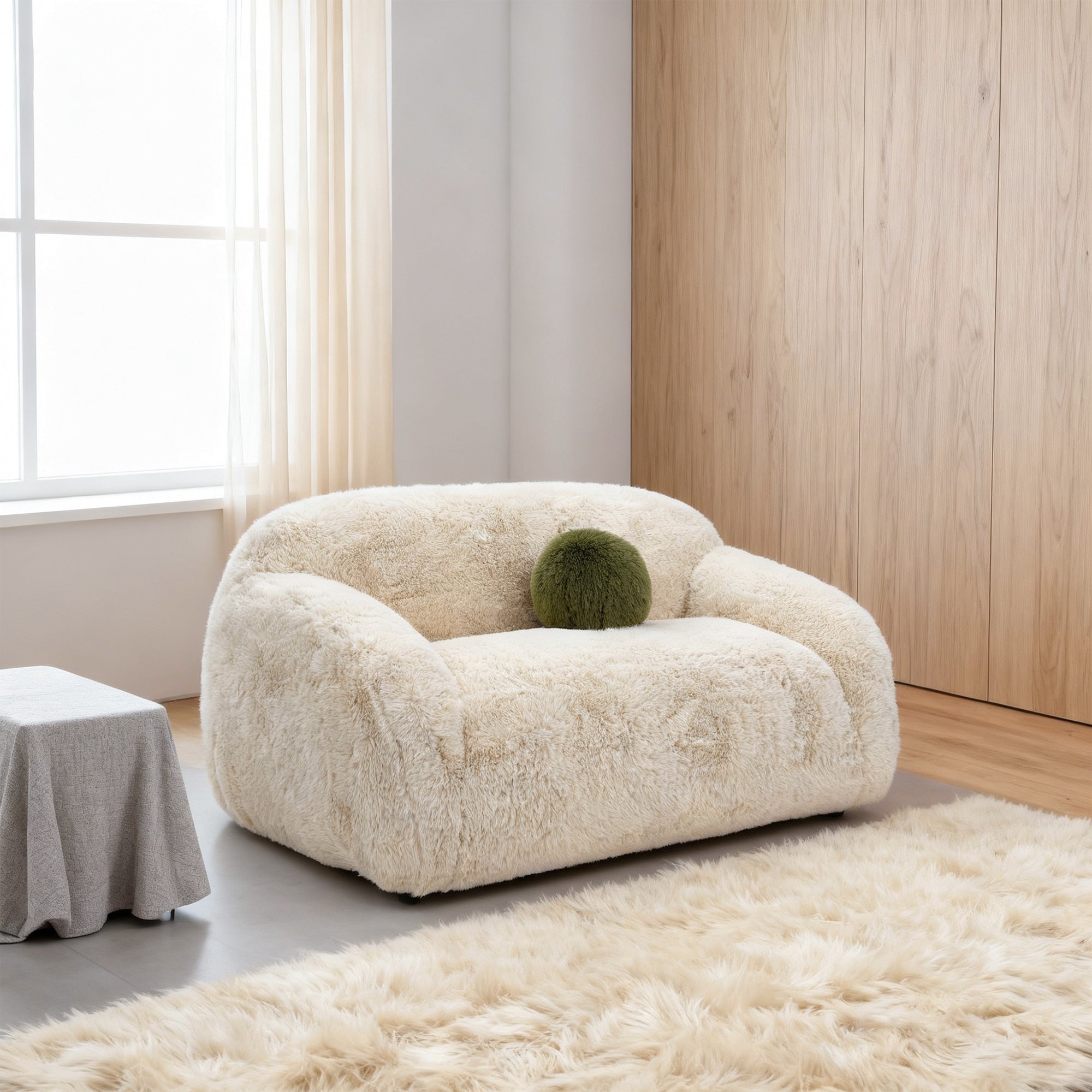 66.5 Modern Short Pile Sand Upholstered Loveseat Sofa With Ball Pillows 66.5 D X 38.8 W X 31.5 H