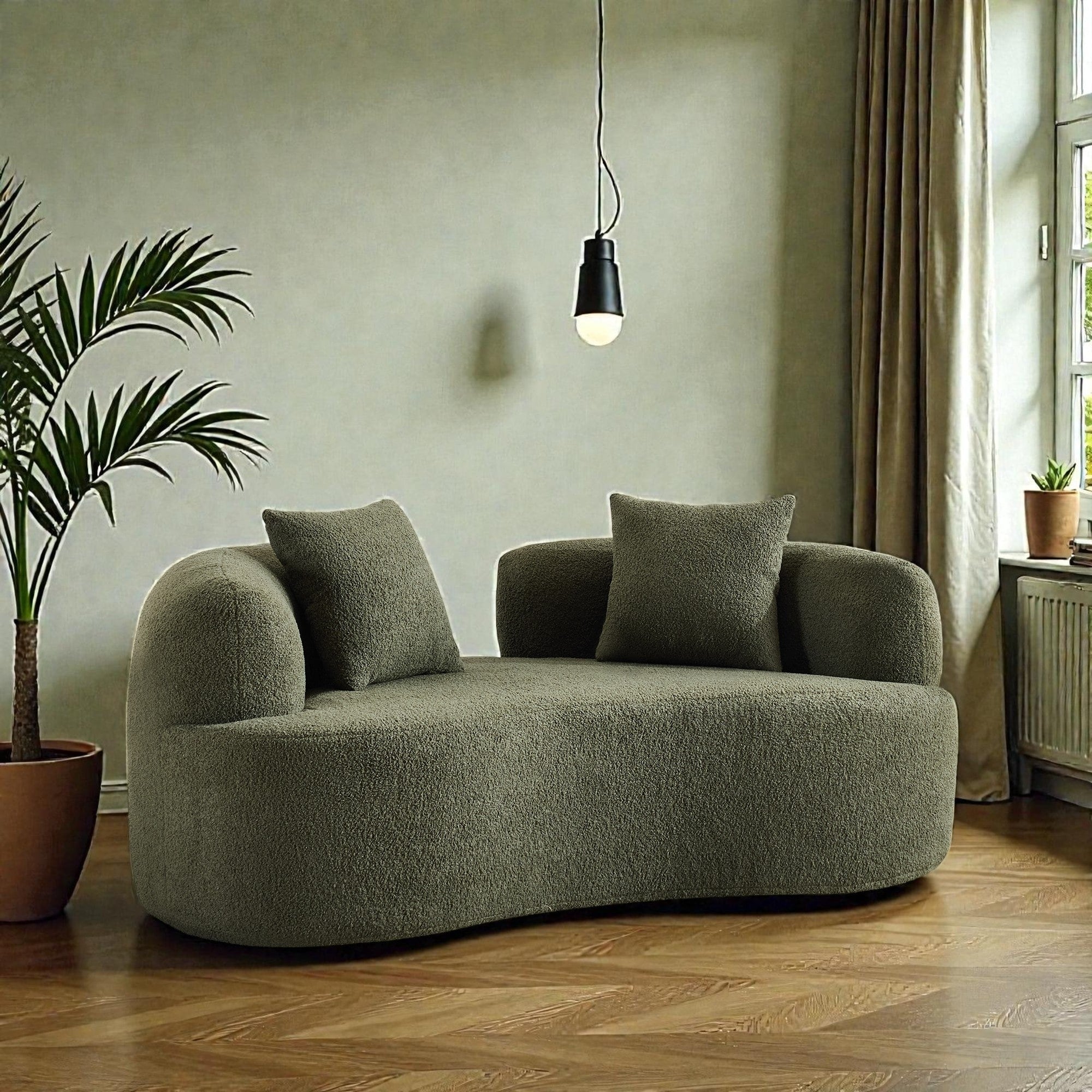 66.93 Inch Curved Loveseat Compression Sofa Teddy Velvet No Assembly Couch For Small Spaces Apartments