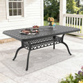 66.93 Inch Black Rectangle Cast Aluminum Patio Table With Umbrella Hole