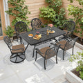 66.93In Black Outdoor Dining Table With 2 Swivel 4 Stackable Chairs Brown Cushions 7 Piece Set