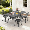 66.93In Rectangle Black Cast Aluminum Outdoor Dining Table With Unbrella Hole 4 Outdoor Dining Chairs Without Cushion