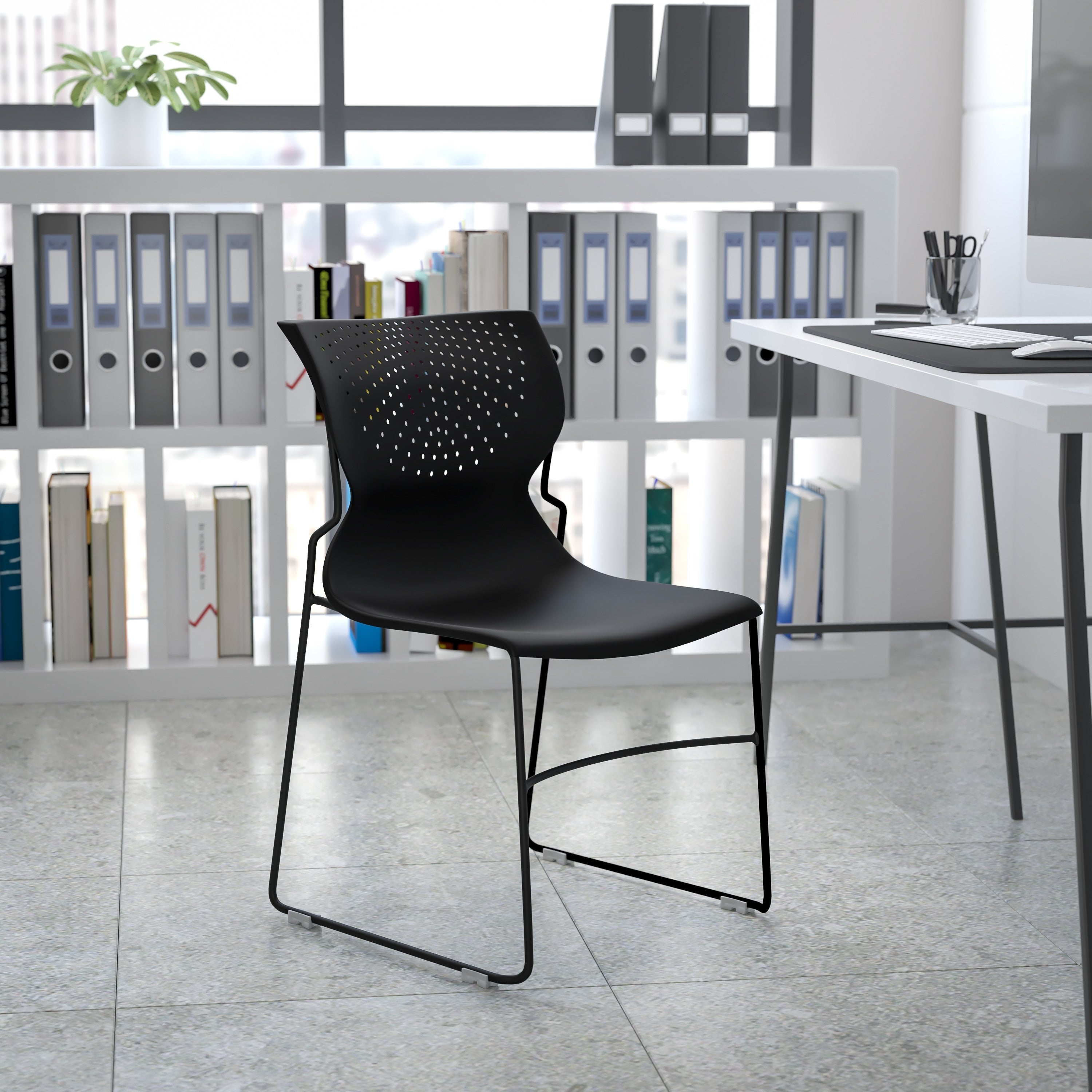 Hercules Series 661 Pound Capacity Black Full Back Stack Chair With Black Frame