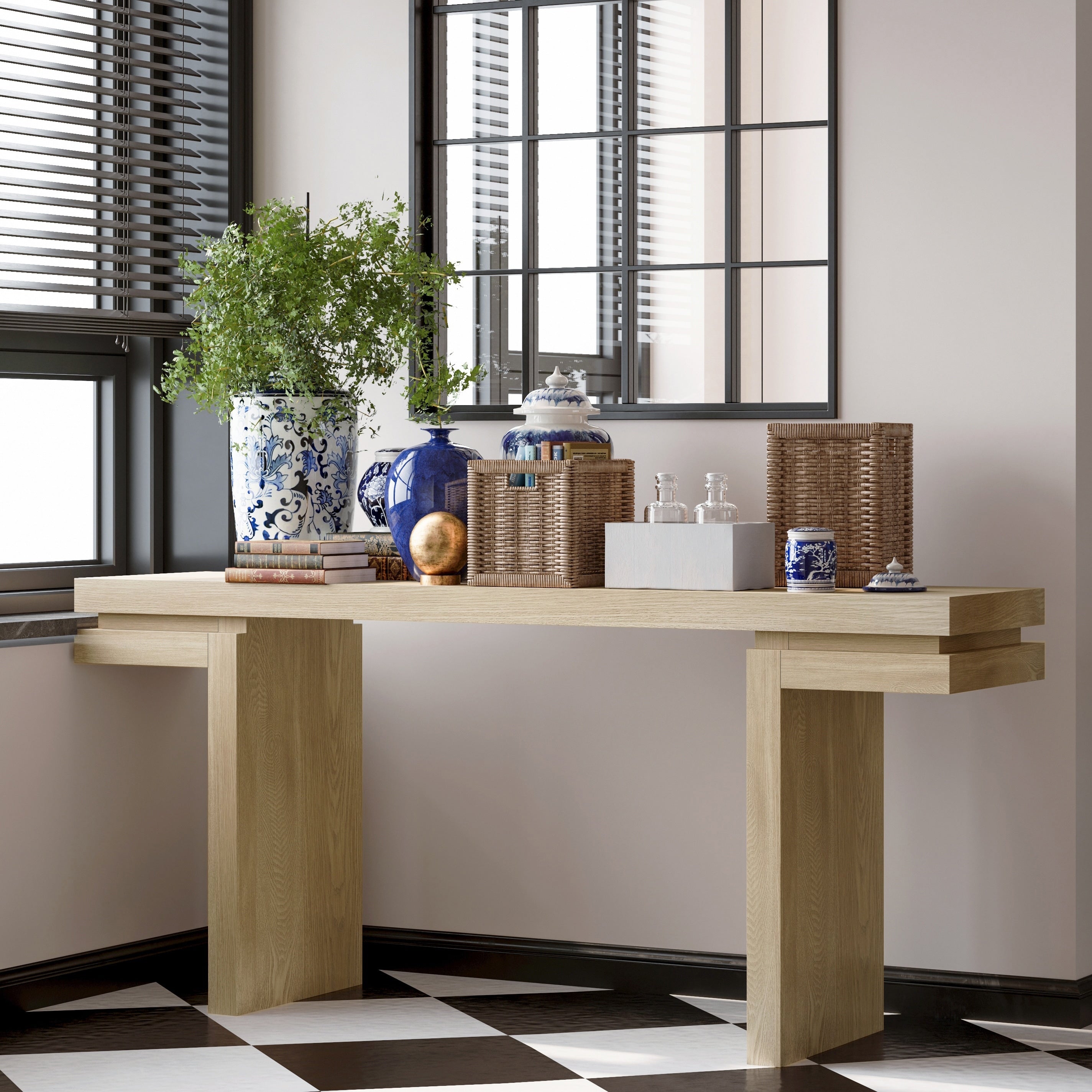 66 Extra Wide Real Wood Veneered Console Table For Entryway Hallway Living Room Home Office