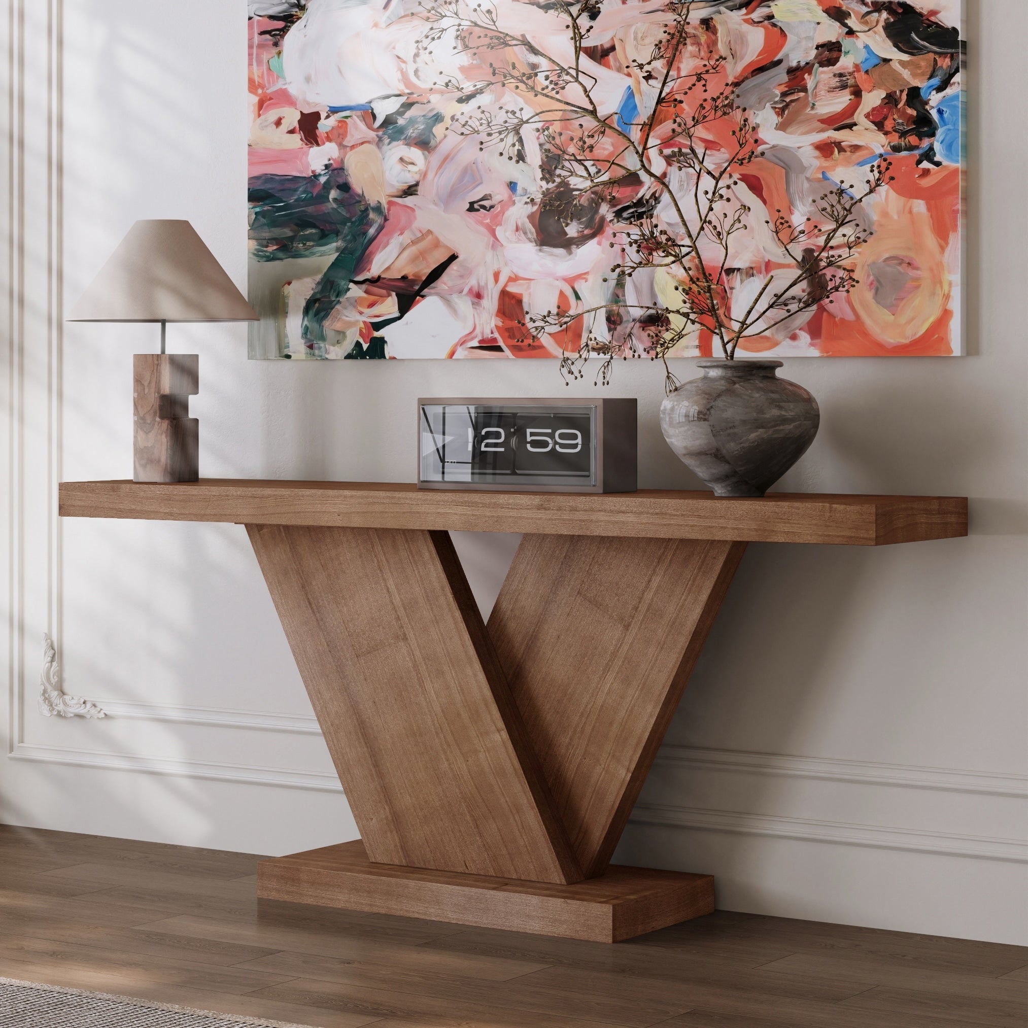 66 Mid Century Modern X Leg Console Table With Wood Veneer For Small Space