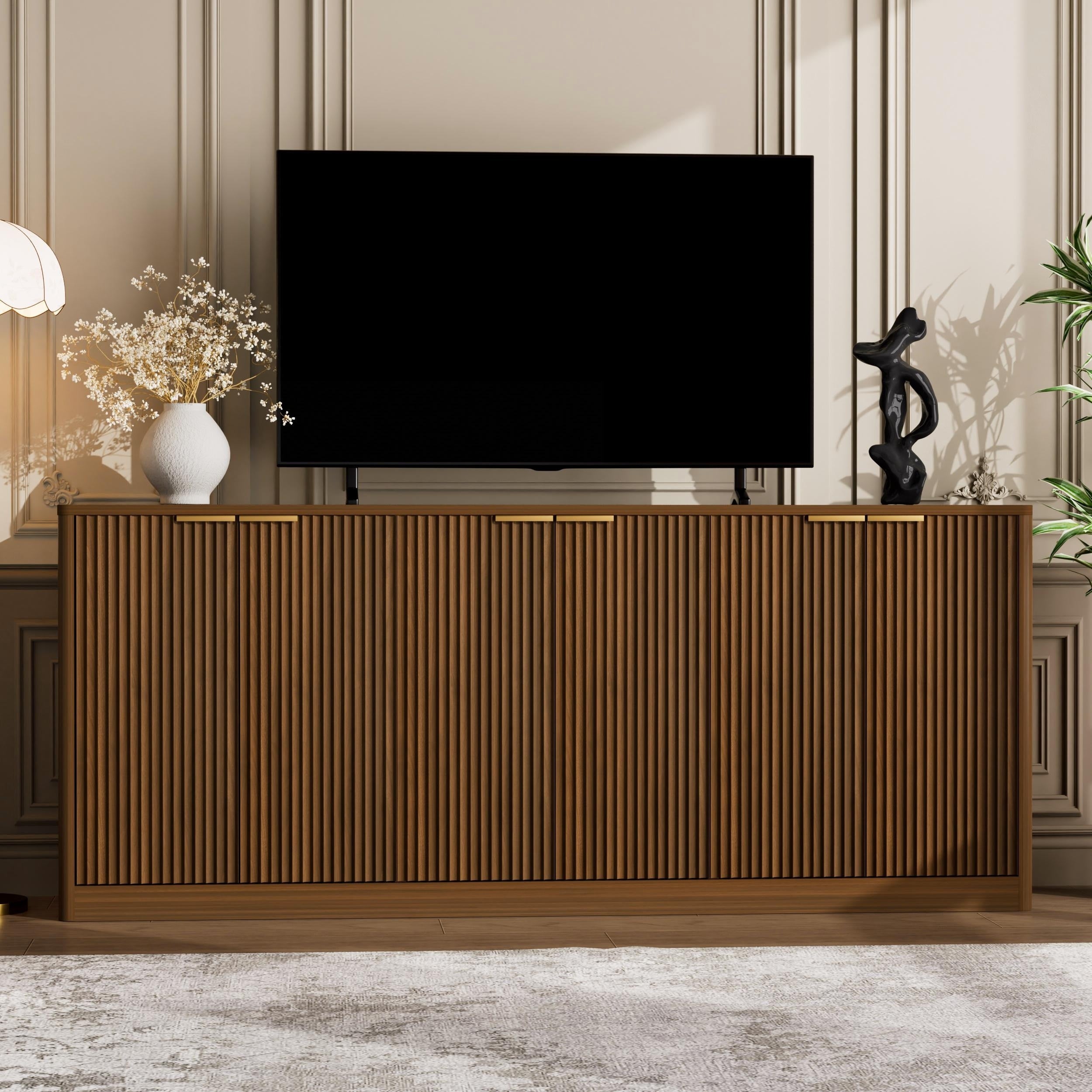 67 Inch Modern Sideboard Curved Storage Cabinet With 6 Doors For Living Room