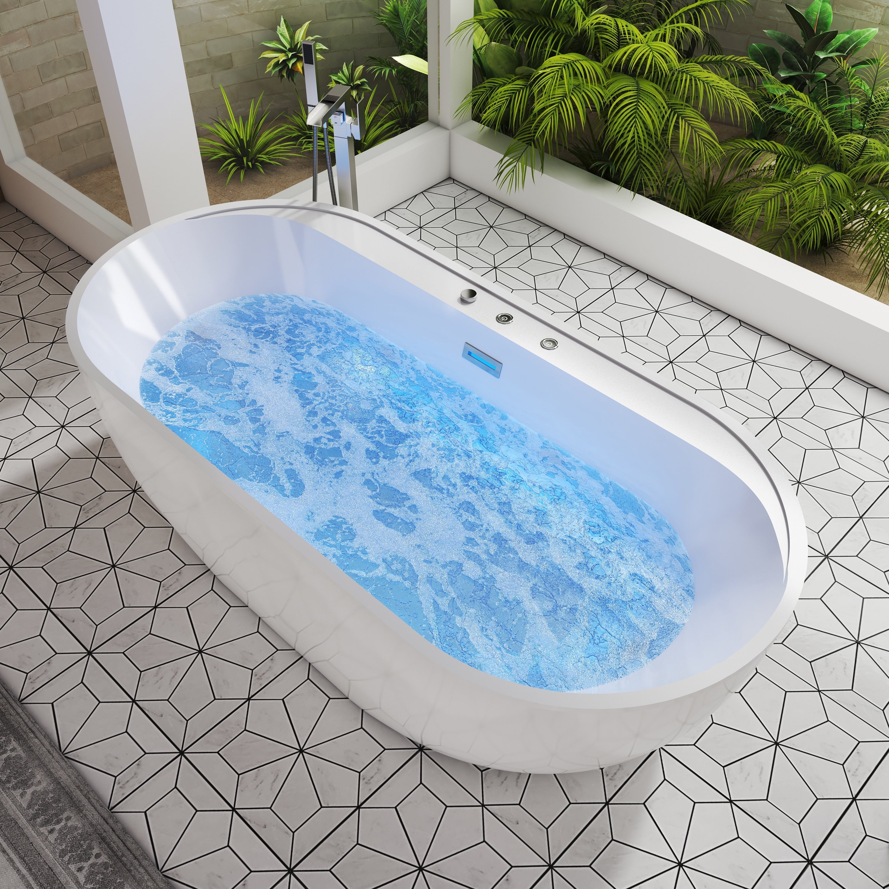67 In. X 32 In. Acrylic Freestanding Whirlpool And Air Combination Bathtub With Drain And Overflow In Milk White