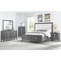 67 In.H Gray Wood Frame King Size Panel Bed With Microfiber Upholstery Material And Bed Frame Mounted
