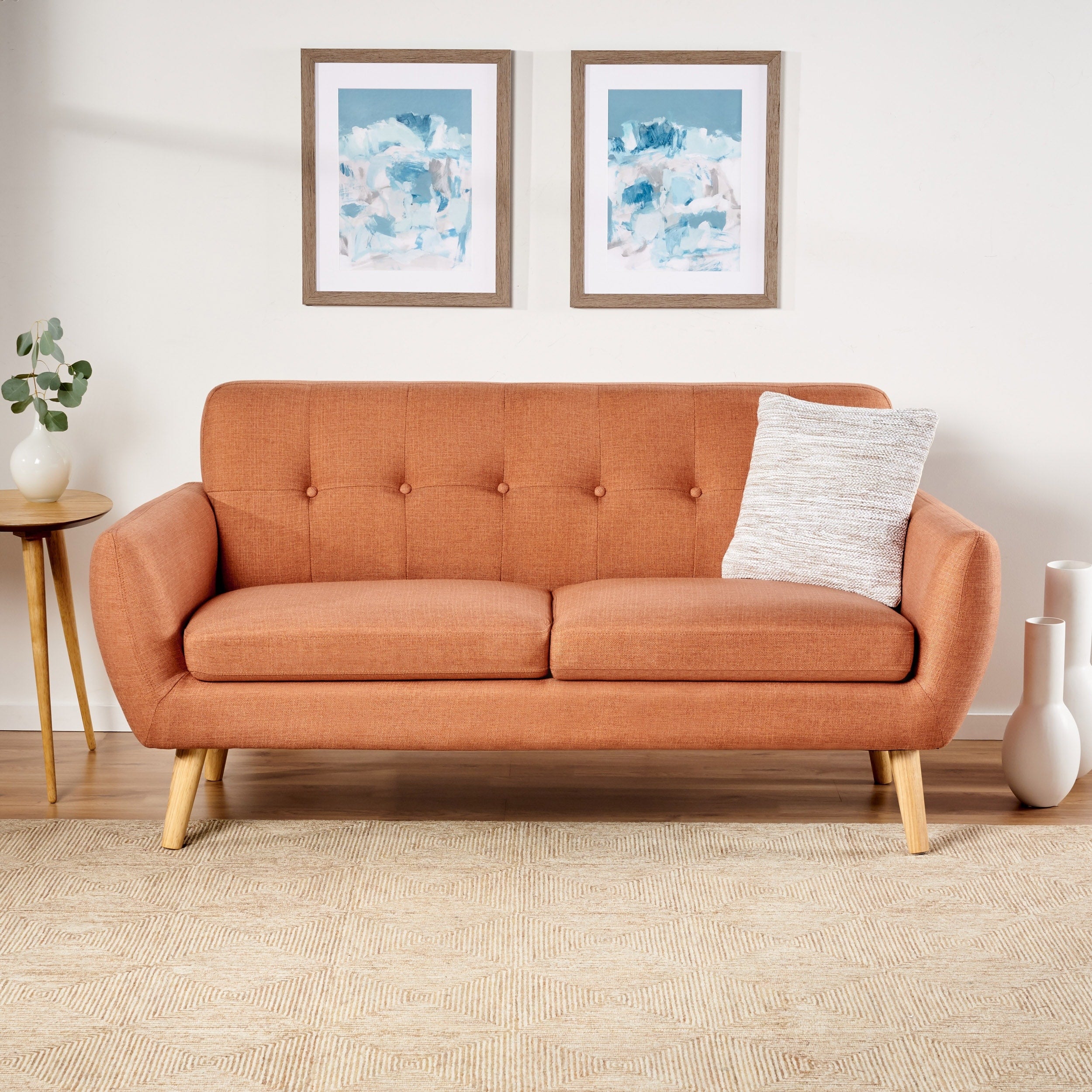 67.25 Button Tufted Loveseat With Wood Legs Sofa Couch Upholstered Settee Sofa Couch For Living Room
