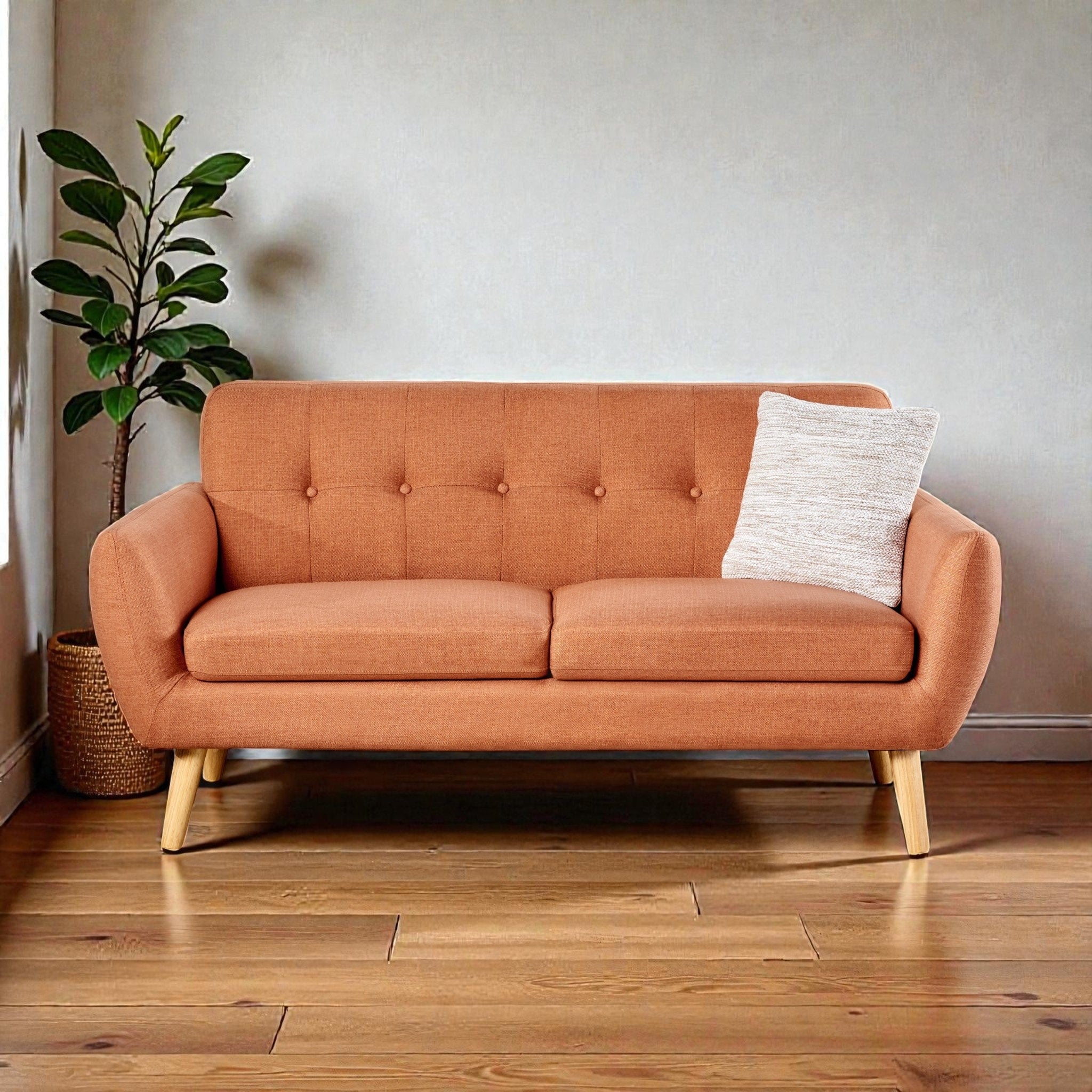 67.25 Button Tufted Loveseat Mid Century Modern Upholstered Sofa With Tapered Wood Legs