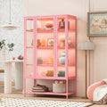 67.25 H Iron Display Cabinet With Glass Door And Led Lights Steel Curio Cabinet For Collectibles 3 Sided Glass Display Case