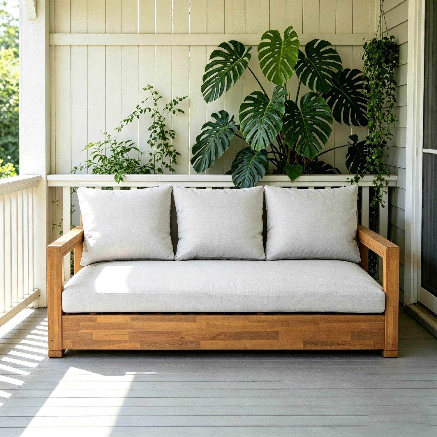 67.5 Outdoor 3 Seater Wooden Sofa With Thick Cushions