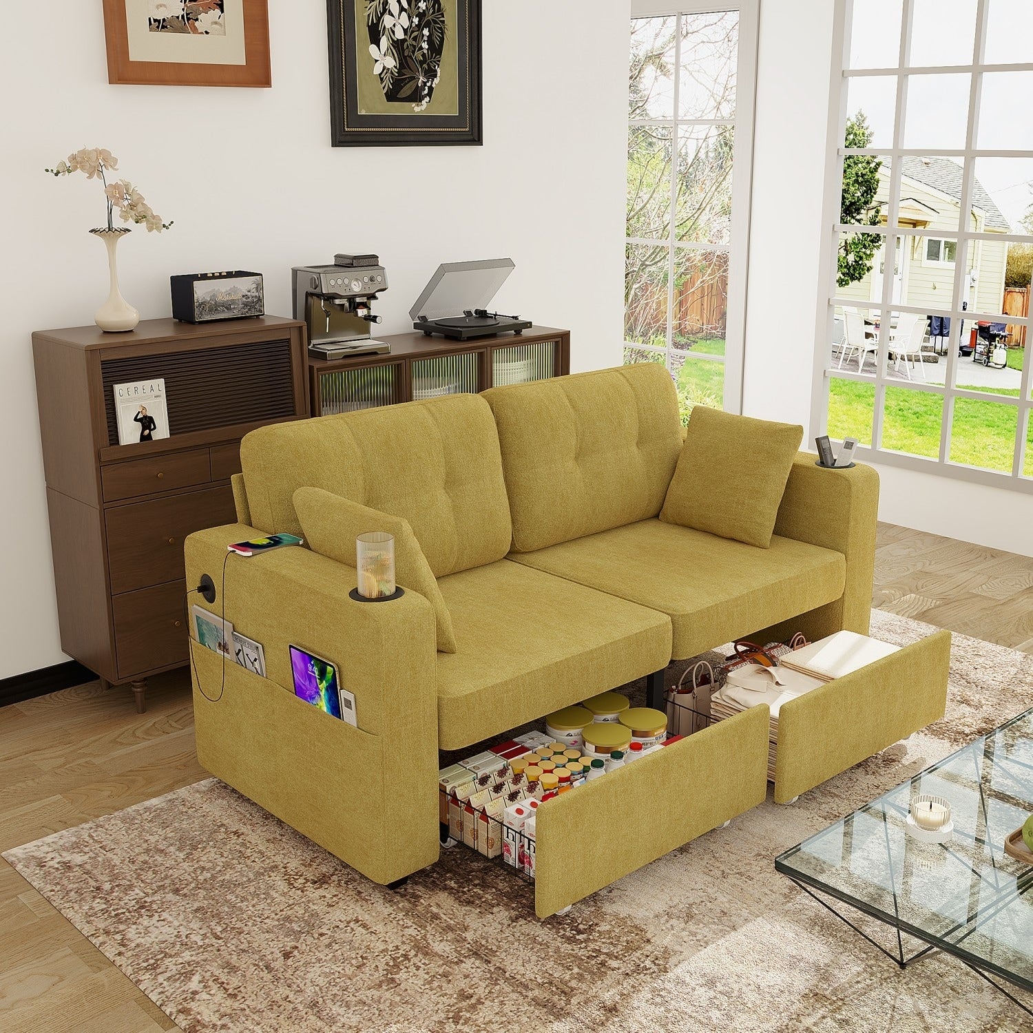 67.76 Chenille 3 Seater Sofa With Usb Ports And Storage