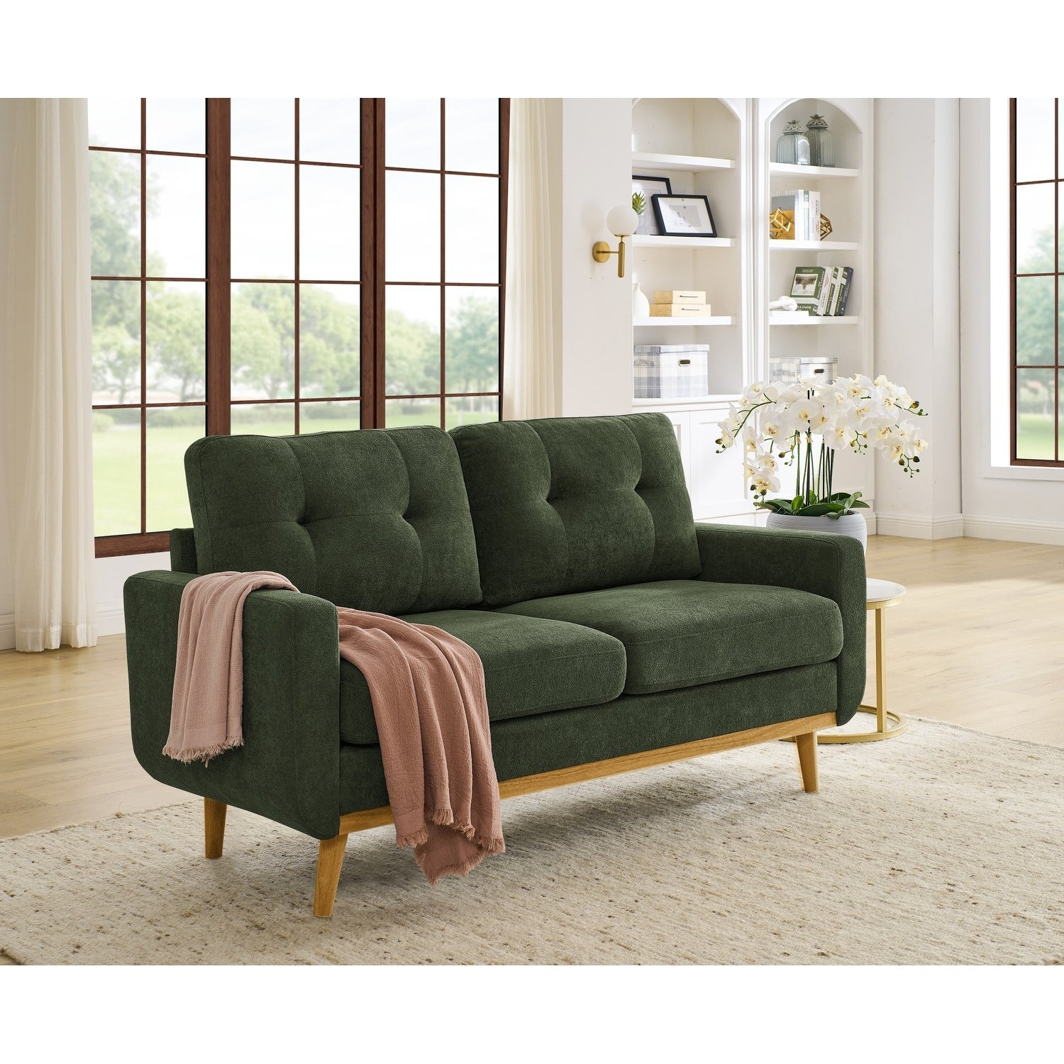 67.7 Modern Upholstered Tufted Sofa With Wood Legs