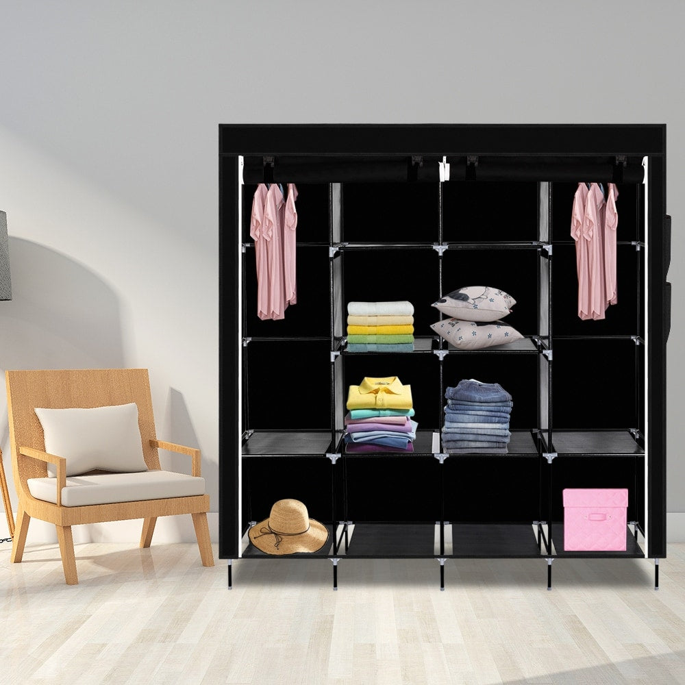 67 Clothes Closet Portable Wardrobe Clothes Storage Rack 12 Shelves 4 Side Pockets