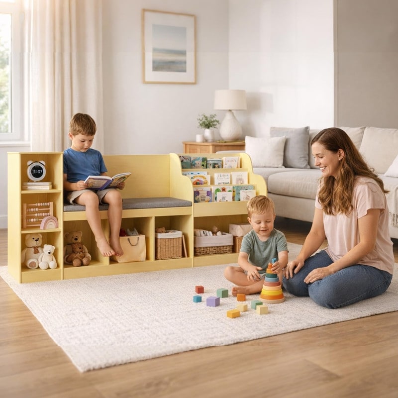 67 Kids Reading Nook With Bench For Child Toy Storage Organizer With Seat Cushion