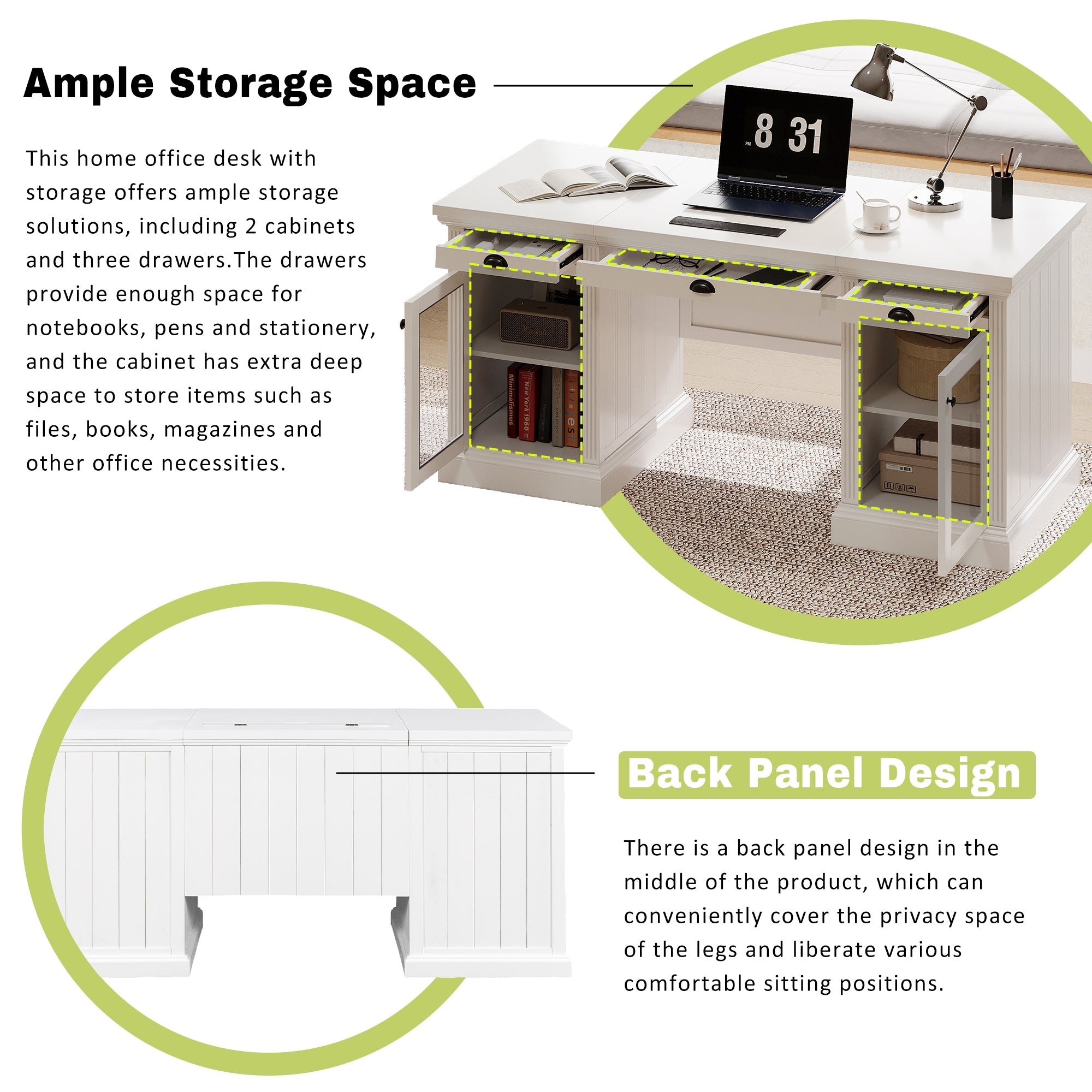 67 Modern Executive Office Desk With 2 Cabinet And 3 Drawers