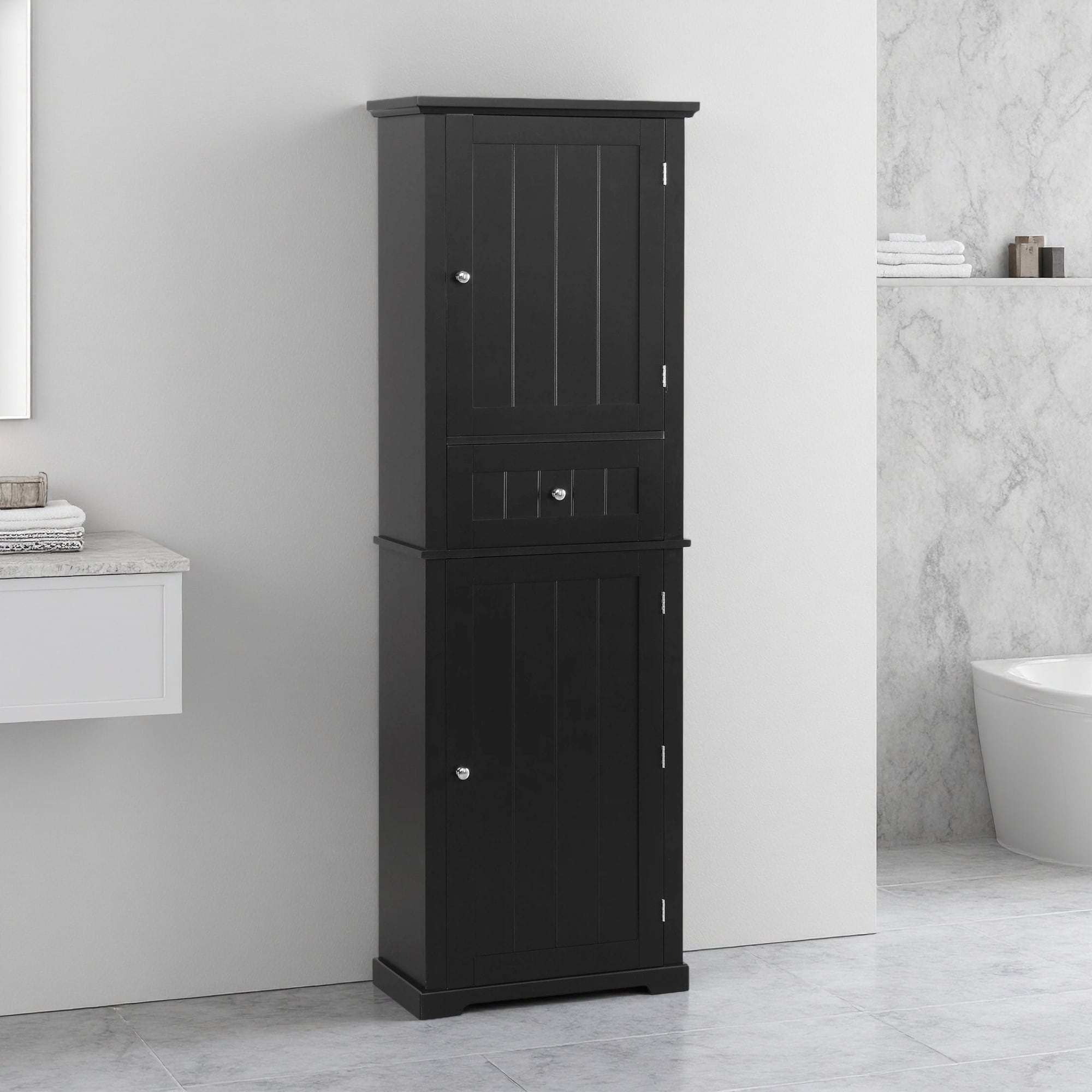 67 H Tall Bathroom Storage Cabinet Freestanding Storage Cabinet With Drawer And Adjustable Shelf Mdf Board With Painted Finish